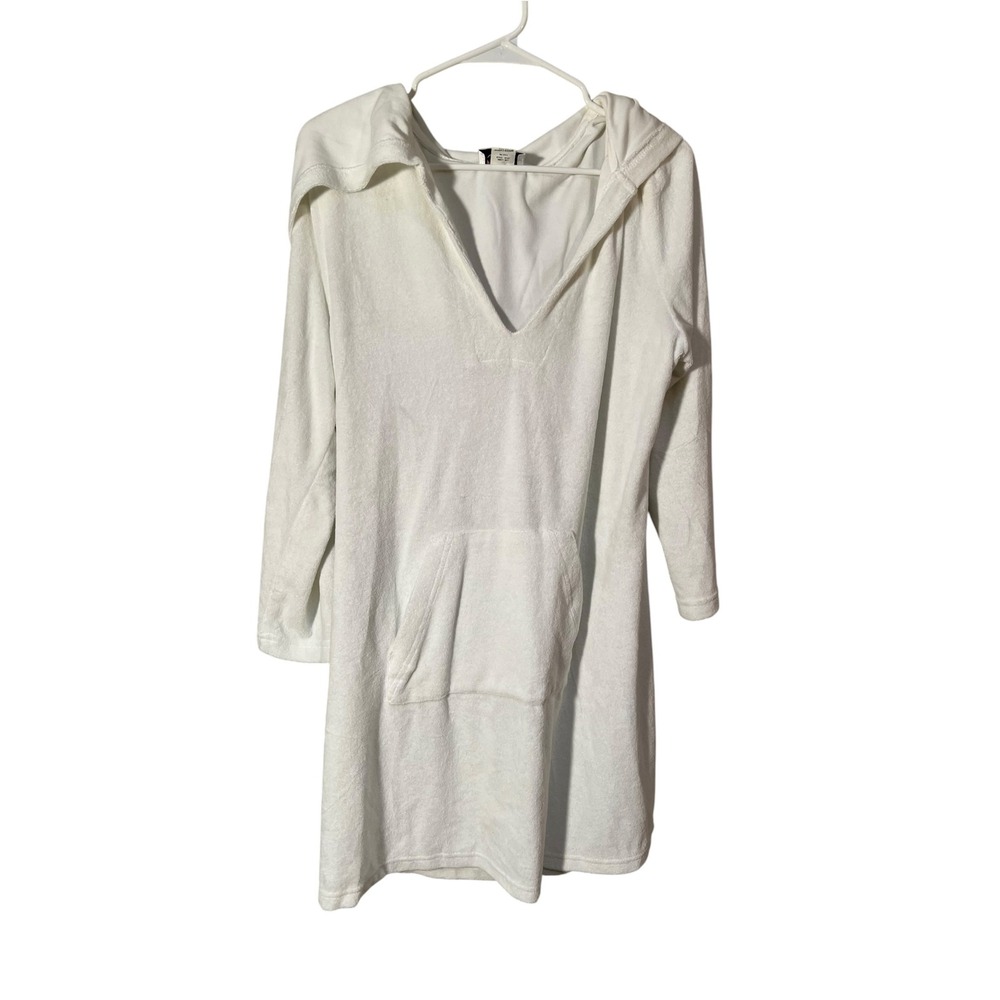 Talbots Womens Sz XL Cotton Terry Cloth Hooded Cover Up White Towel Dress Cotton
